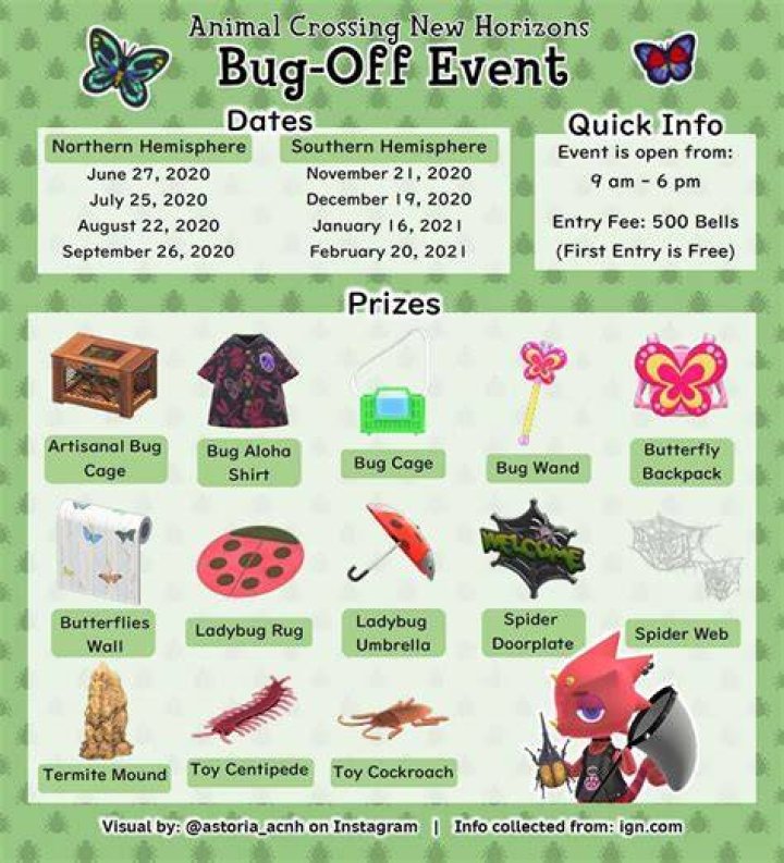 When is the bug off in animal crossing?